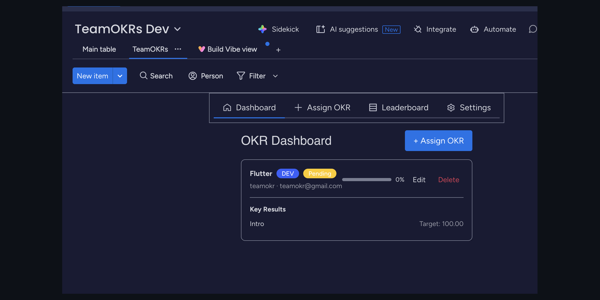 OKR Dashboard in monday.com
