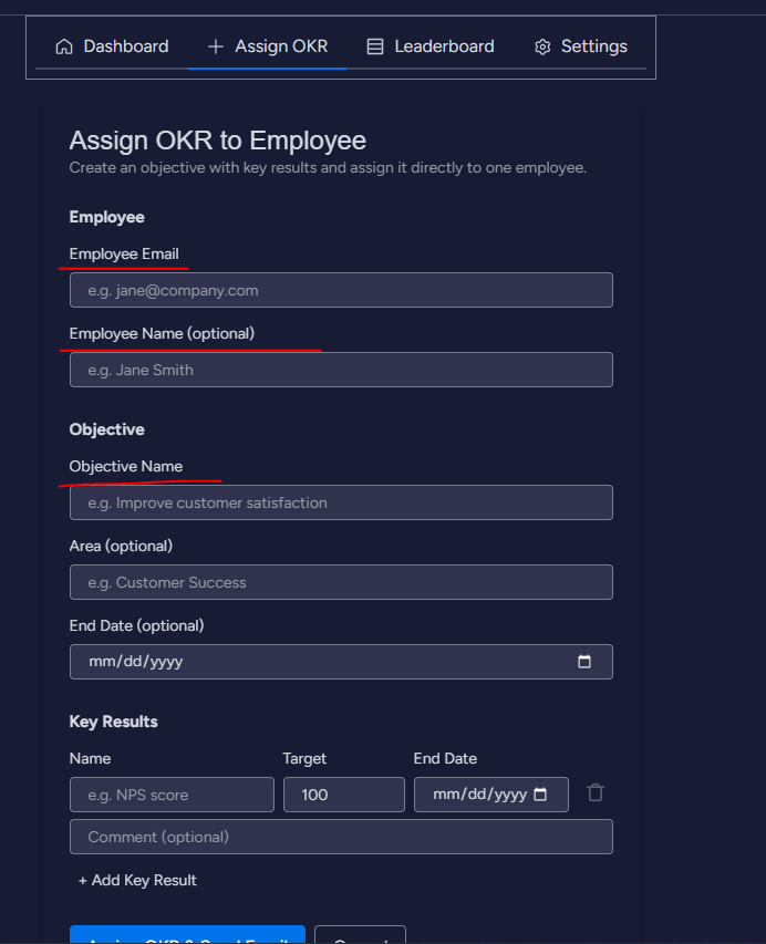 Assign OKR to client